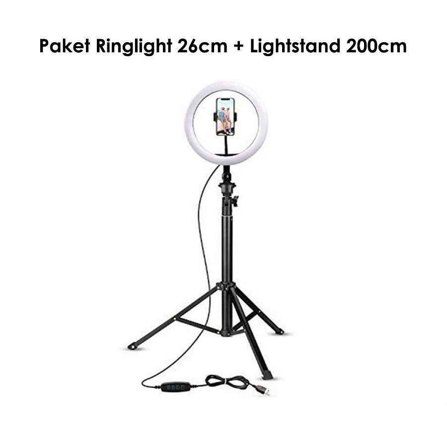 PAKET Ring Light 20cm/26cm/30cm+ Lightstand 160CM/200CM/200CM